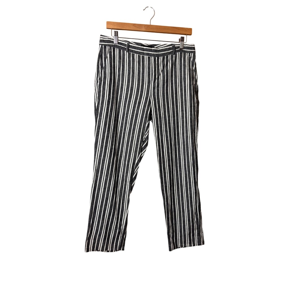 Banana‎ Republic Womens Avery Pants 6 Gray White Striped Linen Blend Coastal
